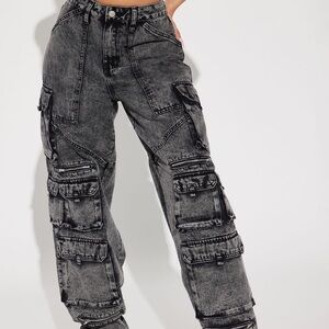 Fashion Nova In The Mix Cargo Jeans Black Wash